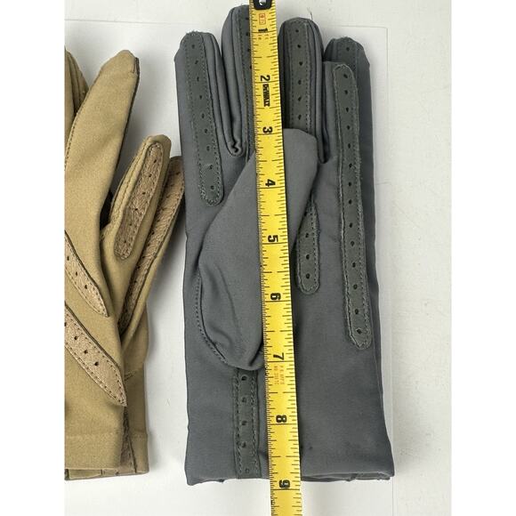VTG 1980's Woman’s Driving Length Gloves Tan & Gray Stretch Nylon Leather Trim - Picture 8 of 9